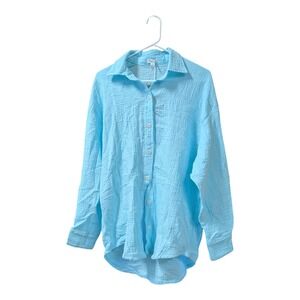 A-17 Vitamin A Women's Long Sleeve‎ Gauze Cover Up Shirt - Aqua S: 100% Cotton